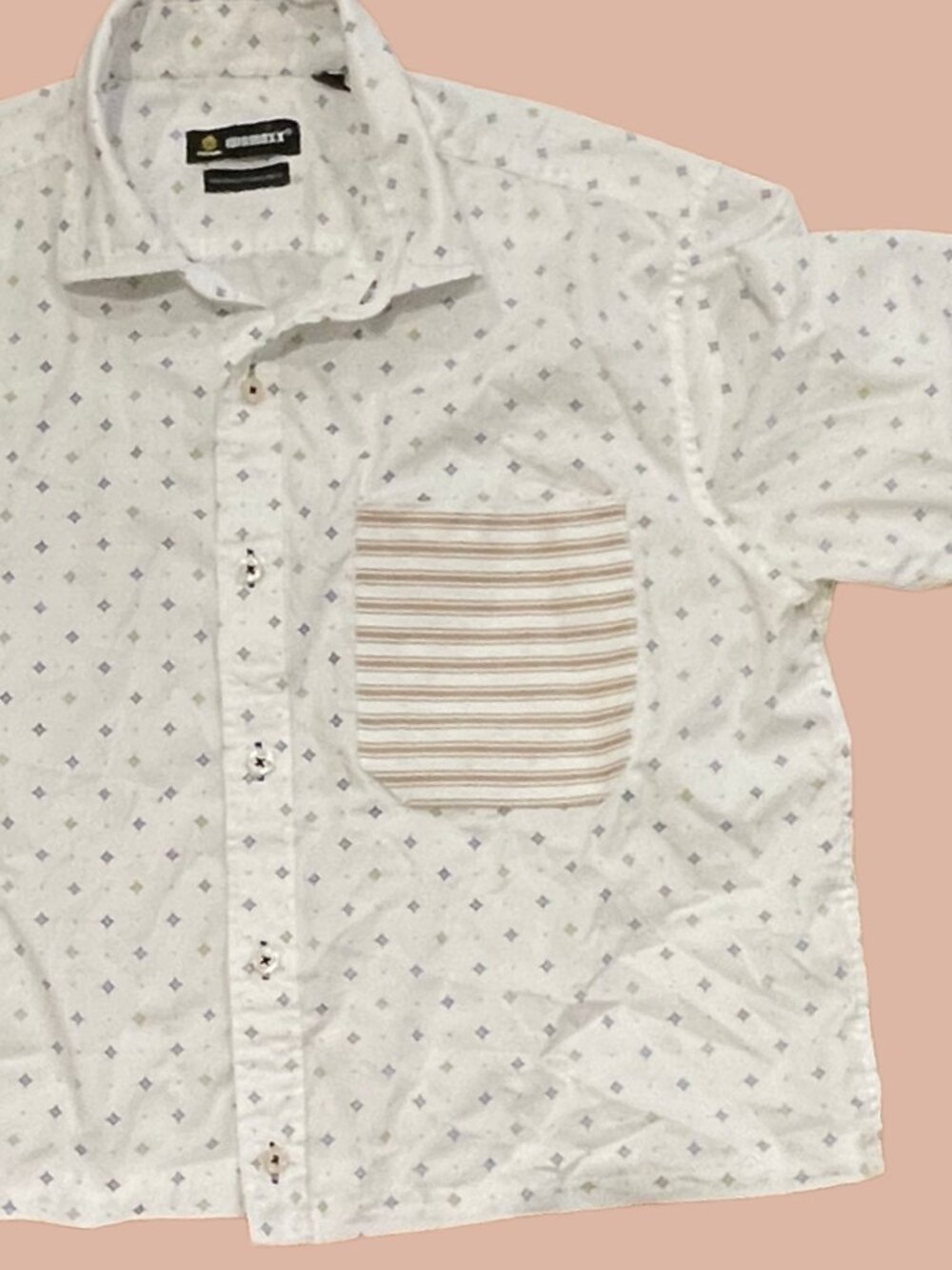 Handmade Boho Upcycled Reworked Button Down White Patterned Striped - Picture 2 of 6